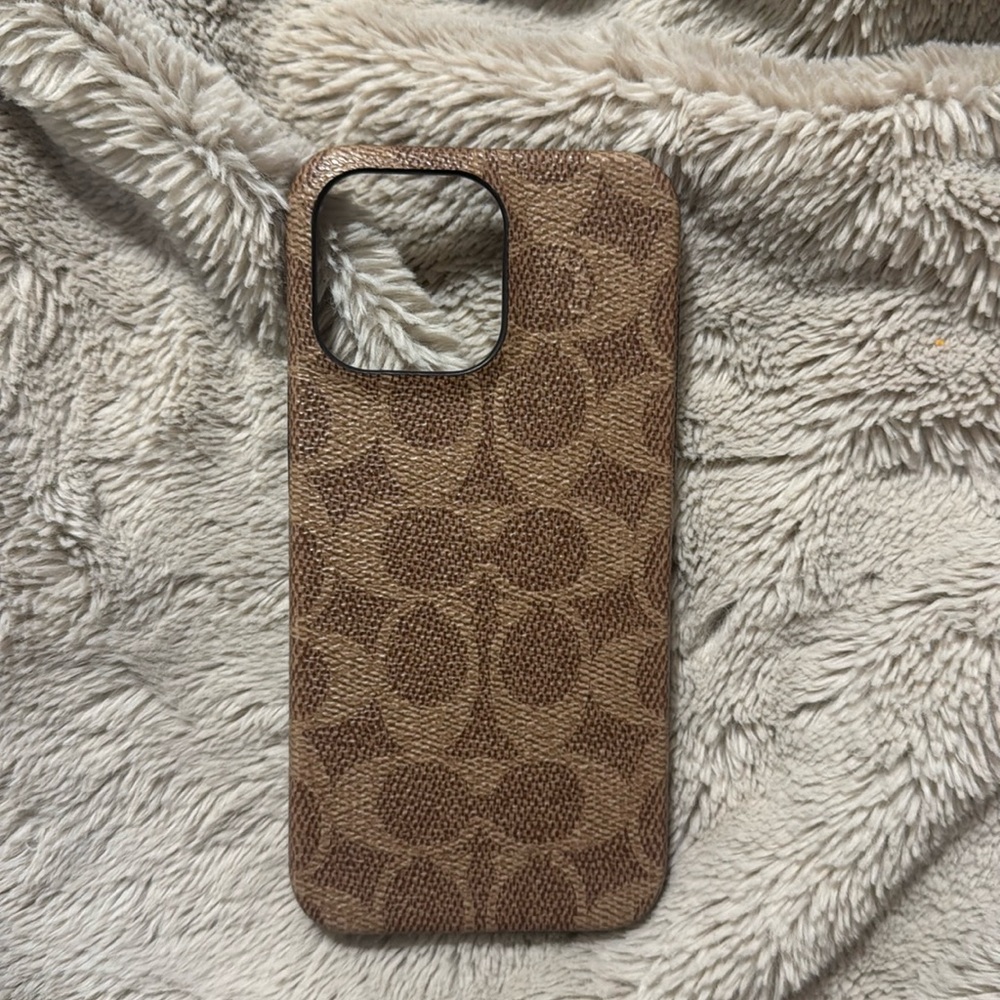 Coach Tan Leather iPhone 15 Pro Max case